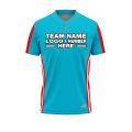 Custom Fully Sublimated Three Stripes Waist Pattern SkyBlue Red White Performance Baseball Softball Two Buttons Jersey 25059