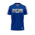 Custom Fully Sublimated Vertical Stripes on Sleeves Two Pattern Blue Red White Performance Baseball Softball Two Buttons Jersey 25062