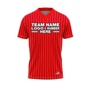 Custom Fully Sublimated Vertical Stripes Nine Pattern Red White Performance Baseball Softball Two Buttons Jersey 25066