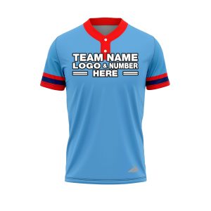 Custom Fully Sublimated Elegant Eight Pattern SkyBlue Red Performance Baseball Softball Two Buttons Jersey 25068