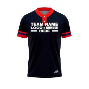 Custom Fully Sublimated Elegant Nine Pattern Dark Blue Red Performance Baseball Softball Two Buttons Jersey 25069