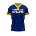 Custom Fully Sublimated Elegant Ten Pattern Blue Yellow Performance Baseball Softball Two Buttons Jersey 25070