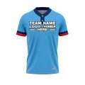 Custom Fully Sublimated Horizontal Stripes on Sleeves Two Pattern SkyBlue Red Blue Performance Baseball Softball Two Buttons Jersey 25077