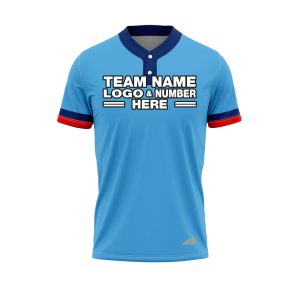 Custom Fully Sublimated Horizontal Stripes on Sleeves Two Pattern SkyBlue Red Blue Performance Baseball Softball Two Buttons Jersey 25077