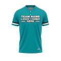 Custom Fully Sublimated Horizontal Stripes on Sleeves Three Pattern Teal White Black Performance Baseball Softball Two Buttons Jersey 25078