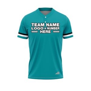 Custom Fully Sublimated Horizontal Stripes on Sleeves Three Pattern Teal White Black Performance Baseball Softball Two Buttons Jersey 25078