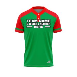 Custom Fully Sublimated Radiant Five Pattern Green Red Performance Baseball Softball Two Buttons Jersey 25082